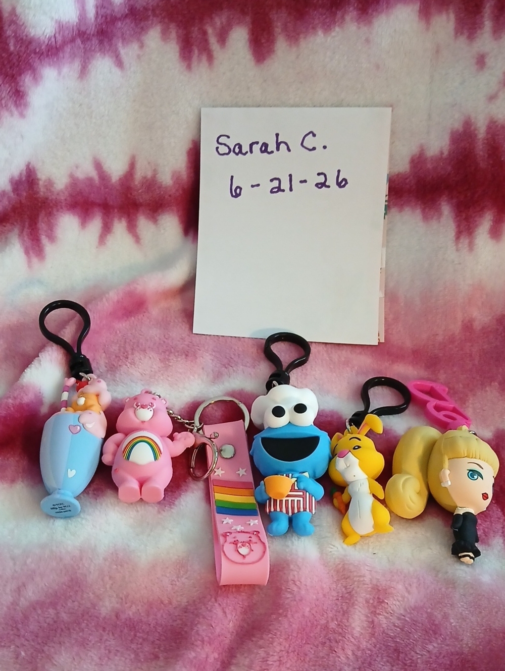 Care Bears Colorful Clip-On Plush Keychain Set - Pink Blue Yellow